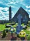 Artificial Cemetery & Memorial Flowers with Vase – Blue & Yellow Silk Rose and Lily Gravesite Bouquet, Outdoor Headstone Decoration, Long-Lasting Memorial Arrangement (2 Sets)